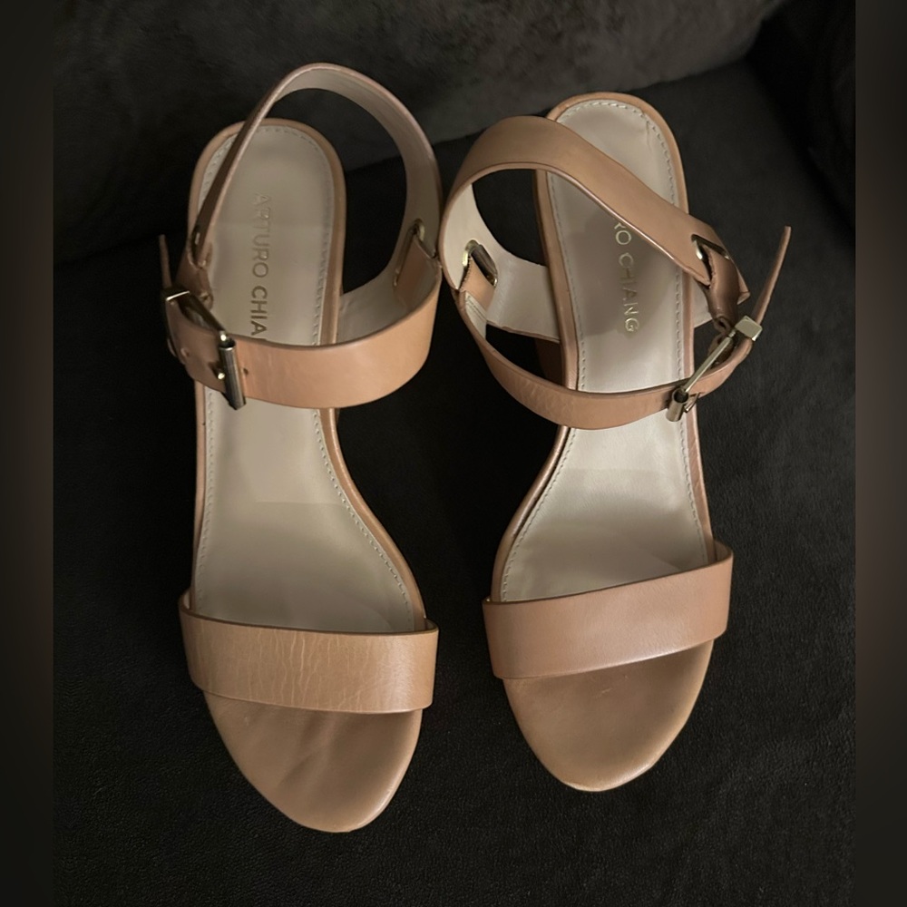 Arturo Chiang Tan Strappy wedge Sandals